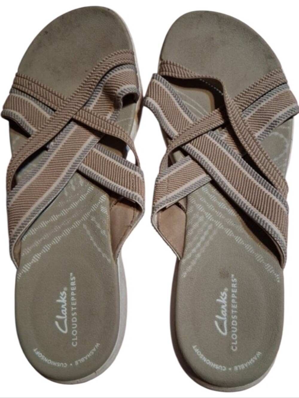 Clarks Cloudsteppers Taupe Slide Sandals Size 8.5 Coastal Grandma Gorpcore - Picture 4 of 7